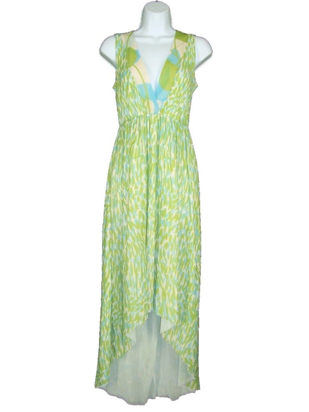 Sweet Pea Stacy Frati Blue Green Dress S Hi Lo Nylon Mesh Vneck Sleeveless